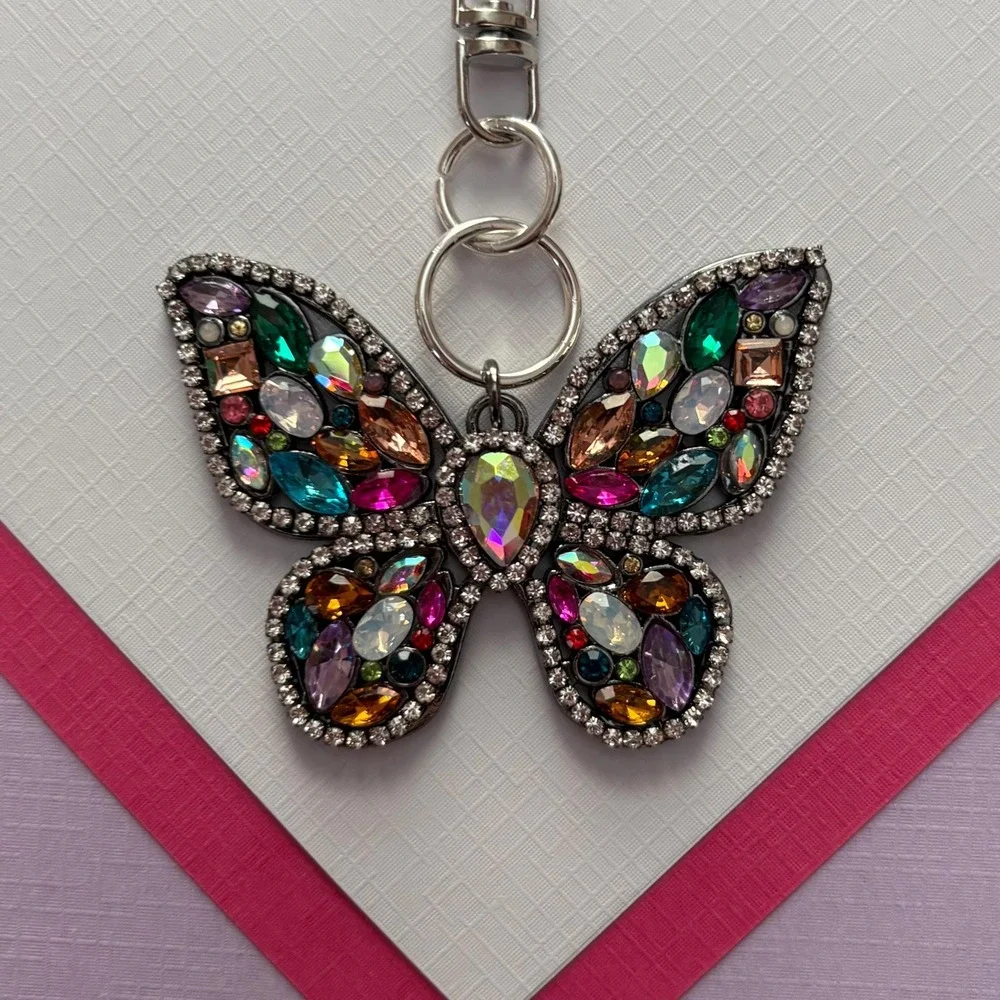 Sparkling Multi Color Rhinestone Butterfly Keychain Purse Charm Bag‎ Accessory